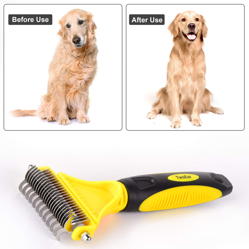 TwoEar Dog Grooming Rake Tool, Undercoat Rake Two-Sided Head to Brush Hair Coat Mats. Remove Shedding Knots and Tangles. Stainless Steel Safe Teeth for Small Medium Large Dog Cat and Pet. - PawsPlanet Australia