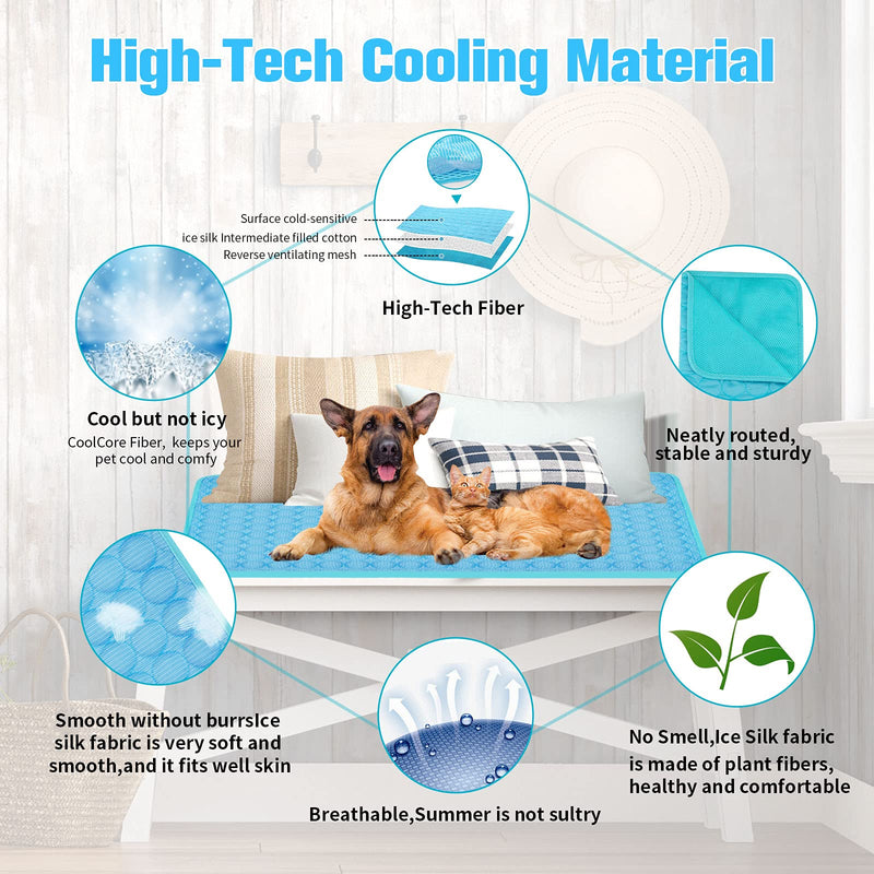 Ropetty Dog Cooling Mat,Pet Cooling Mat for Dogs Cats Animals,Indoor Outdoor Large Washable Summer Self Cooling Pad Blanket Ice Silk Pet Cooling Mat Pad for Kennels,Crates/Bed/Car Seat/Sofa/Floor,Blue - PawsPlanet Australia