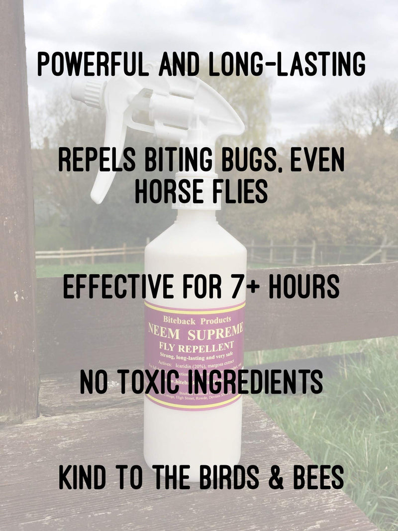 Biteback Products 'Neem Supreme' Strong and Long Lasting Horse Fly Midge Insect Repellent with 20% Icaridin, 500ml Spray - PawsPlanet Australia