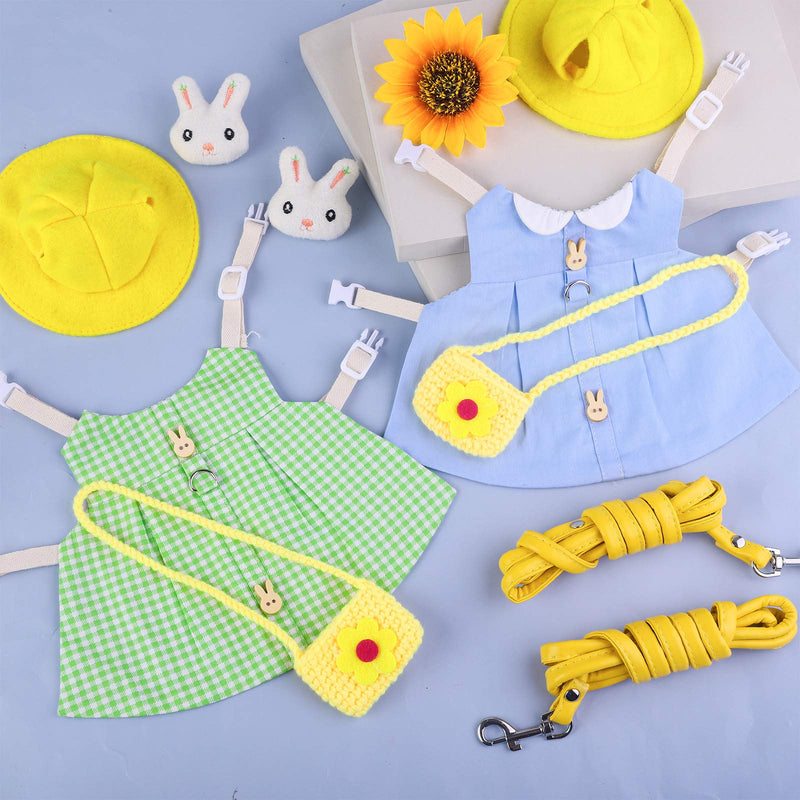 ADXCO 2 Sets Pet Rabbit Dress Small Animal Harness Vest and Leash with Mini Hat Bag and Rabbit Brooch Escape-Proof Pet Bunny Clothes Accessories for Rabbit Guinea Pig Ferret Piggy Kitten Blue, Green - PawsPlanet Australia