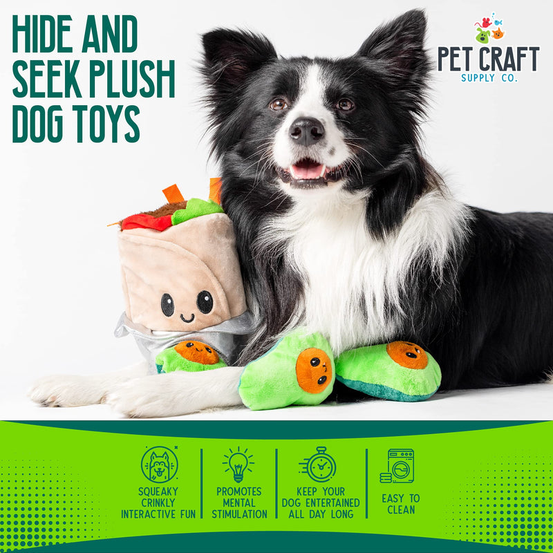 Pet Craft Supply Hide and Seek Plush Dog Toys Crinkle Squeaky Interactive Burrow Activity Puzzle Chew Fetch Treat Hiding Brain Stimulating Cute Funny Toy Bundle Pack for Small and Medium Dogs Puppies Chewy Burrito - PawsPlanet Australia