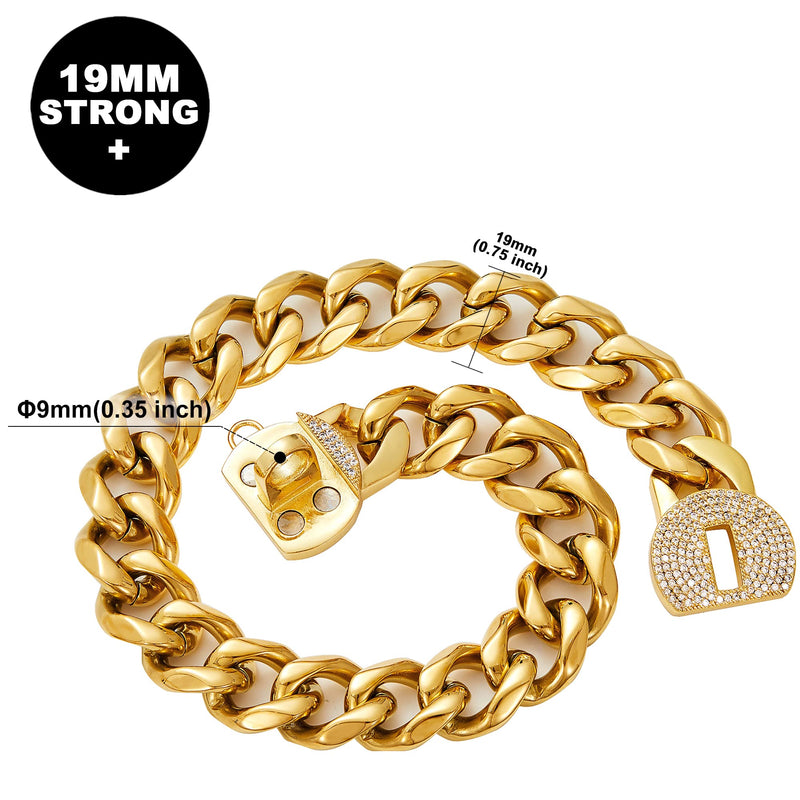 ToBeTrendy Dog Chain Collar Metal Chain with Bling Bling Design Secure, 18K Gold Cuban Link Chain 19MM Strong Heavy Duty Chew Proof Walking Collar for Small Medium Large Dogs(Flower Buckle, 12") Flower Buckle 12"(For Dog Neck 9.5-11.5") - PawsPlanet Australia