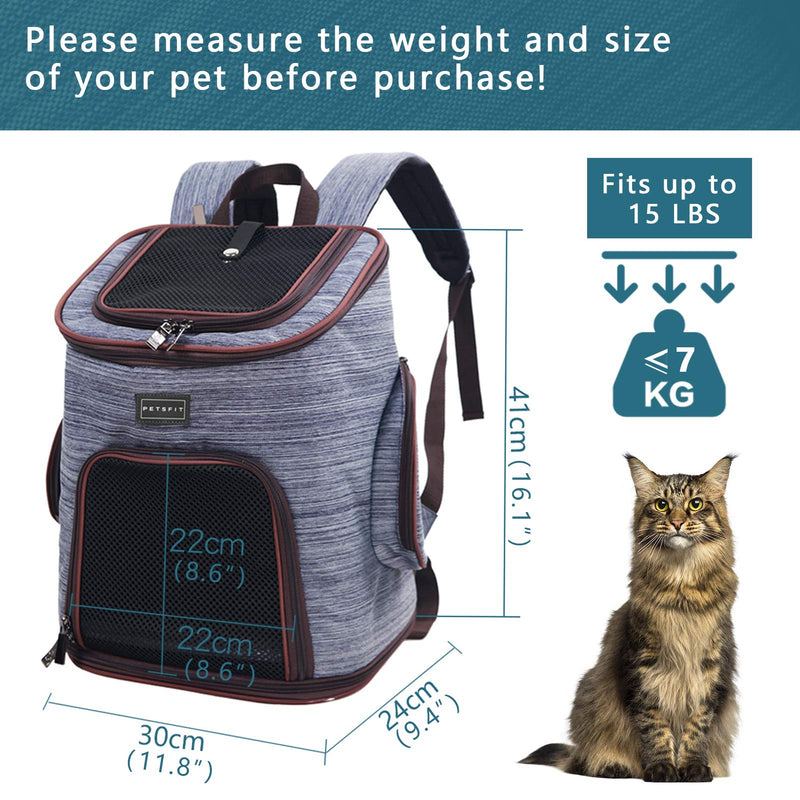 Petsift Cat Backpack, Portable Breathable Cat Carrier Backpack for Cats and Small Dogs,Dog Carrier Backpack with Fleece Mat and Side Pocket Travel Uses 30cm x 24cm x 41cm … Grey - PawsPlanet Australia