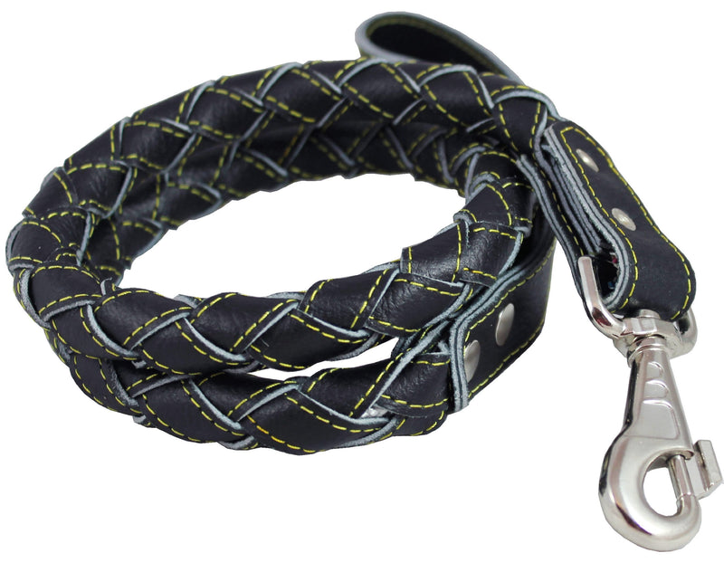 [Australia] - 4-Thong Round Fully Braided Genuine Leather Dog Leash, 43" Long 1" Wide Cane Corso, Mastiff, Great Dane 