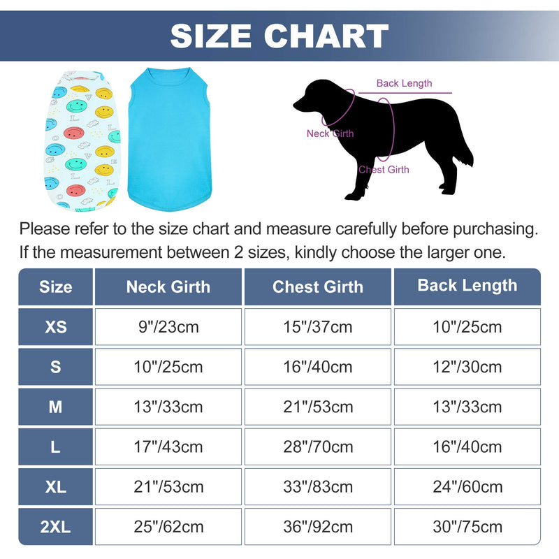 Kickred 2 Pieces Dog Shirts, Soft Breathable Cotton Pet Clothes Dog Sweatshirt, Include 1 Printed T-Shirts & 1 Blank Vest for Small Medium Large Dogs X-Small Blue+Smiling Face Printed - PawsPlanet Australia