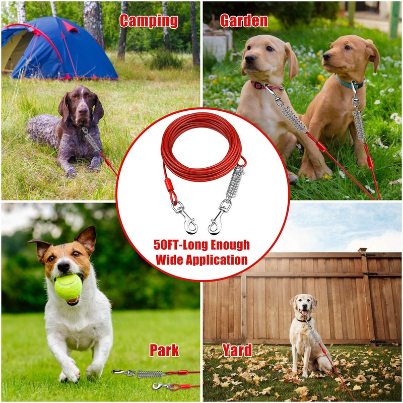 Jamktepat Dog Tie Out Cable with Shock Absorbing Spring and Metal Swivel Hooks Steel Cable for Outdoor Yard and Campingn Traning Leash for Medium to Large Dogs 50 ft - PawsPlanet Australia