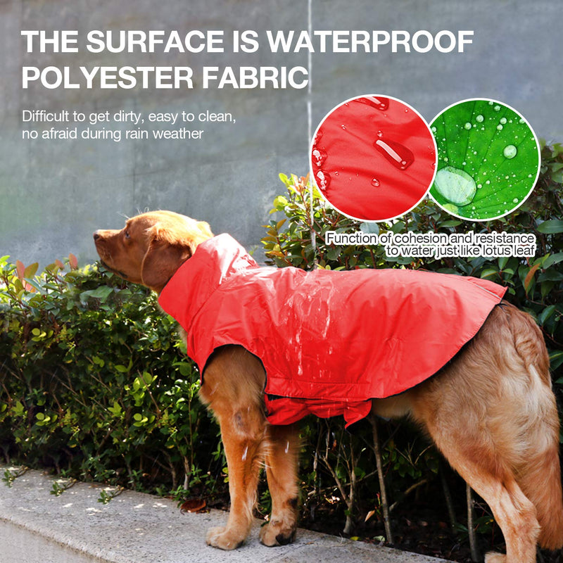 [Australia] - IREENUO Dog Raincoat, 100% Waterproof Dog Warm Coat for Fall Winter, Reflective Dog Jacket with Harness Hole for Medium Large Dogs Red 