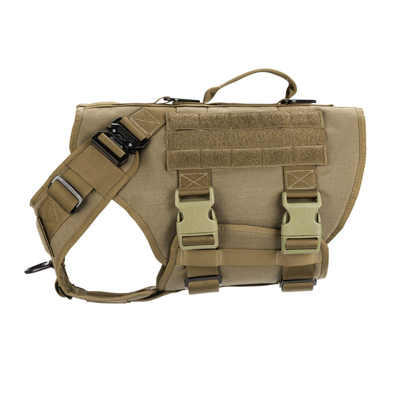 [Australia] - ICEFANG Tactical K9 Operation Harness,Working Dog MOLLE Vest,3/4 Body Coverage,Hook and Loop Panel for ID Military Badge Patch,Reinforced Handle,No Pulling Front Clip XL (Neck 19"-29"; Chest 31"-40") Coyote Brown 