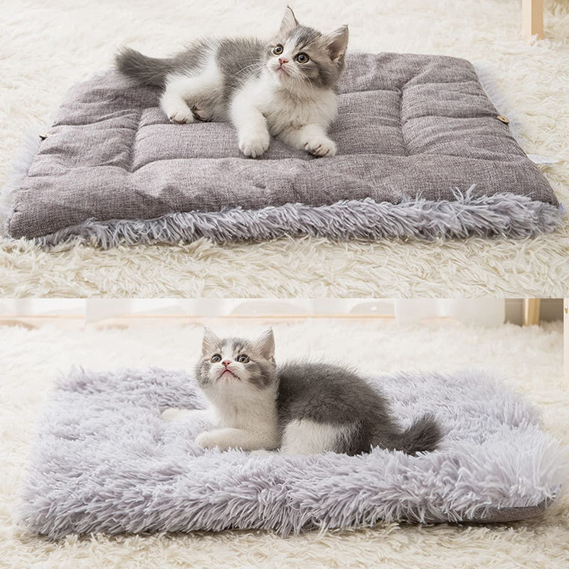 Pet Bed for Indoor Cats, Self Warming Pet Bed Function 2 in 1 Foldable Convertible Plush Soft Blanket Cat Bed Warm Cat Cushion Bed for Small Dogs and Cats, Machine Washable (Grey) Grey - PawsPlanet Australia