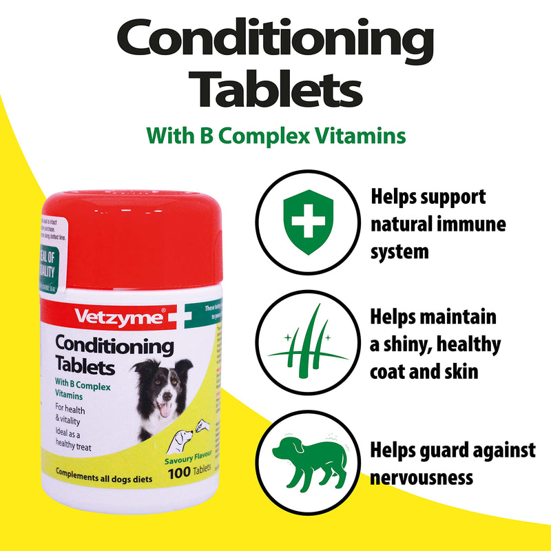 Vetzyme | Conditioning Dog Supplements, Promotes Health & Vitality | Supports Immune System | Nutritional Savoury Treat (100 Tablets) 100 Tablets - PawsPlanet Australia