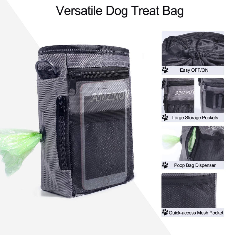 [Australia] - AMZNOVA Dog Treat Bag, Large Dog Training Pouch with Multiple Pockets, Adjustable Shoulder Strap, Waistband and Poop Bag Dispenser, 4 Ways to Carry Large Capacity Grey 