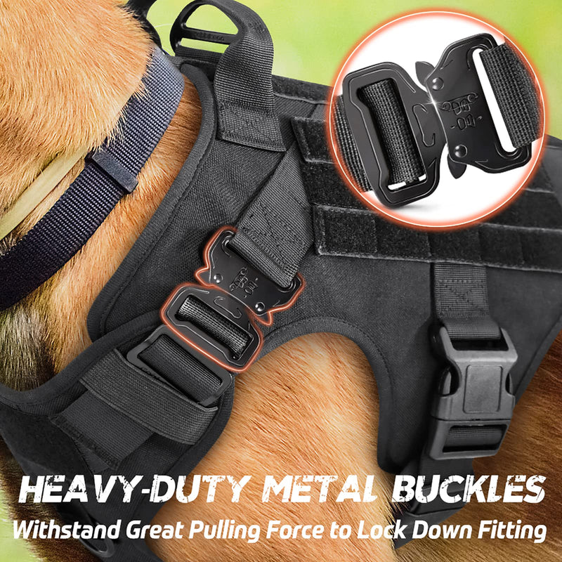rabbitgoo Tactical Dog Harness, Military Dog Harness with Handle M Black, Molle Vest with Metal Buckles and Loop Panels, No-Pull Training Harness with Leash Clip for Medium Large Dog Walking Hunting M (Pack of 1) - PawsPlanet Australia
