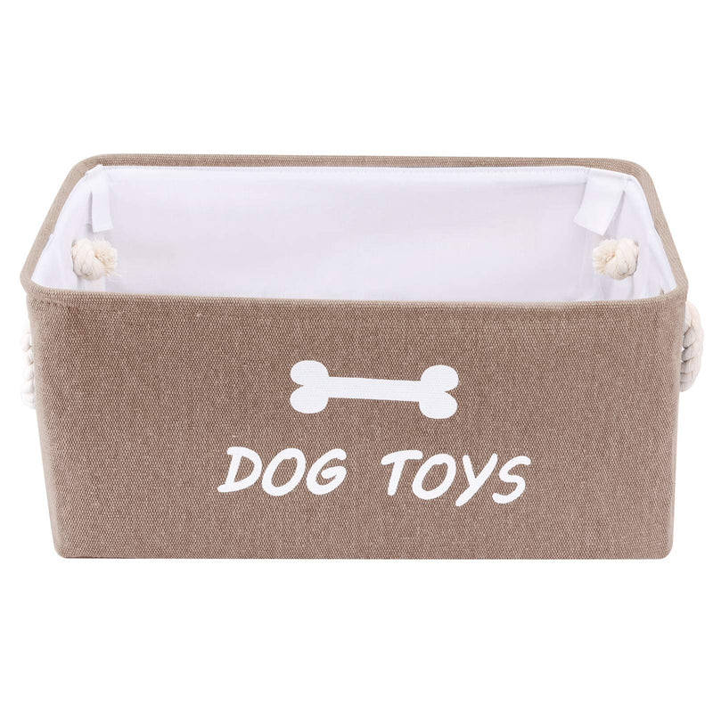 Dog Toy Storage Bin Box Baskets Canvas Organizer with Weave Rope Handles Collapsible Pet Toy Boxes for Dog Toys Puppy Stuff Accessories 2 Pcs Beige 2pcs - PawsPlanet Australia