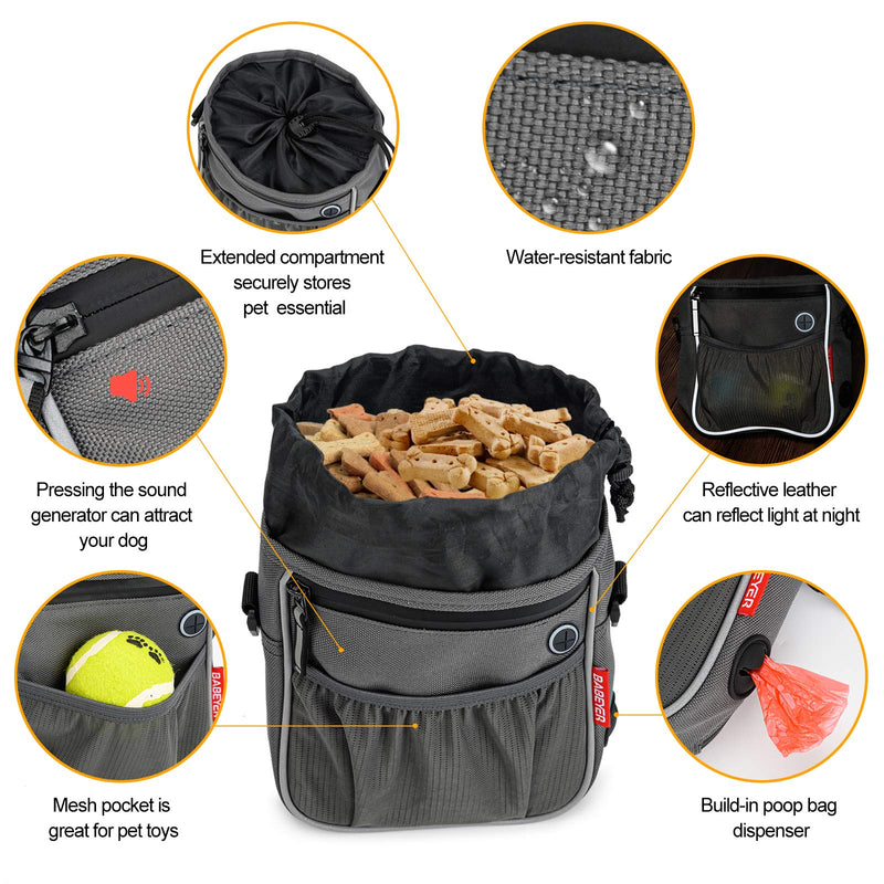 BABEYER Dog Treat Pouch Pet Training Bag, Treat Tote Carry Kibble Snacks Toys for Training Reward Walking Grey - PawsPlanet Australia