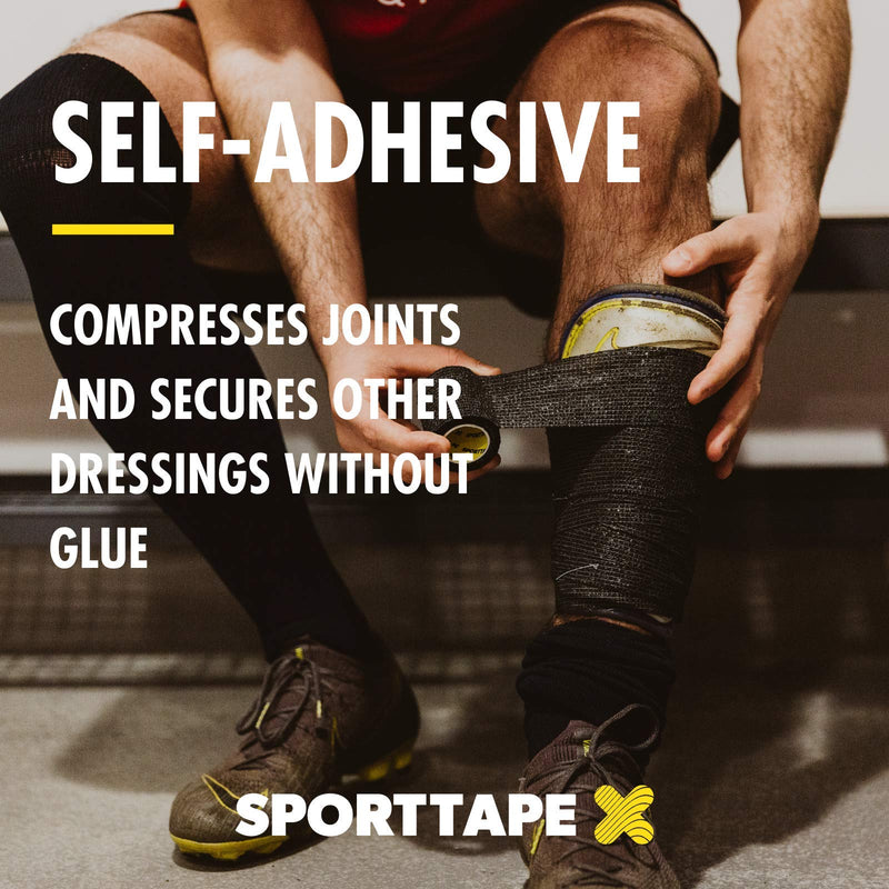 SPORTTAPE Cohesive Compression Bandage - Black - 10cm x 4.5m - Self Adhesive, Self-Adherent Vet Tape, Compression Wrap, Vet & Pet Wrap - Single Roll 10cm x 4.5m - 1 Roll - PawsPlanet Australia