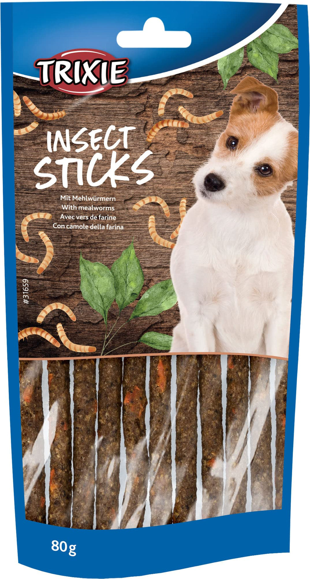 TRIXIE dog treats insect snack sticks with mealworms 80g - gluten-free premium treats for dogs - without grains and sugar, tasty reward for training and at home - 31659 - PawsPlanet Australia