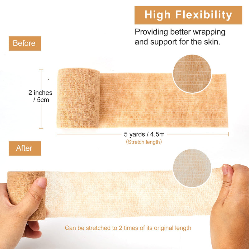 SUPERBE Cohesive Bandages 5cm x 4.5m, 12 Pack of Self Adhesive Bandage Tape Vet Wrap for First Aid, Sports Protection and Wrist, Ankle Sprains & Swelling Beige - PawsPlanet Australia