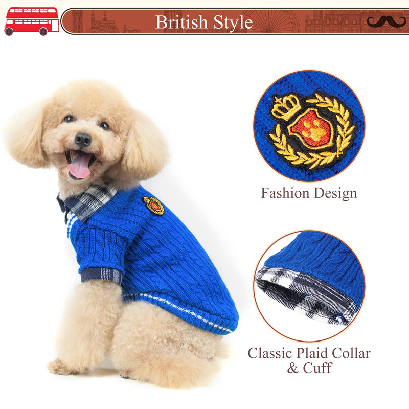 PUPTECK Classic Dog Winter Jumpers - Soft Warm Dog Cold Weather Sweater Knitted Clothes for Puppies Small Medium Dogs Indoor Outdoor Wearing XS: chest girth: 38cm, neck girth: 23cm Blue - PawsPlanet Australia