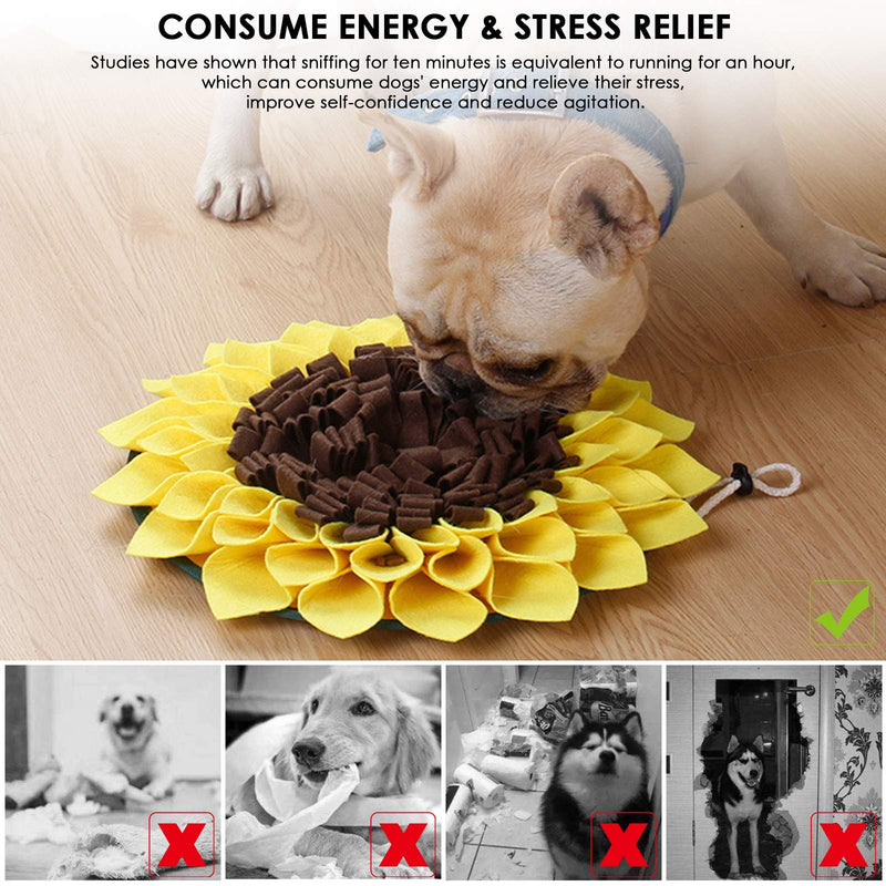 Snuffle Mat, Dog Snuffle Mat Sunflower Slow Feeding Dog Cat Food Mat Nosework Washable Treat Interactive Puzzle Dispenser Toys for Dogs Large Small Pet - PawsPlanet Australia