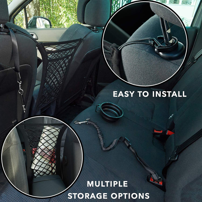 [Australia] - Car Dog Barrier and Mesh Organizer - 3 Layer Universal Adjustable Net Divider for Pet, Stretchable with 4 Side Elasticity , Driver Storage Between Seats , Driving Safety and Vehicle Travel Accessories 