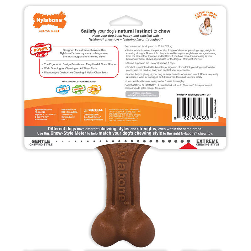 [Australia] - Nylabone Ergonomic Hold & Chew Wishbone Power Chew Durable Dog Toy Large/Giant - Up to 50 lbs. None 