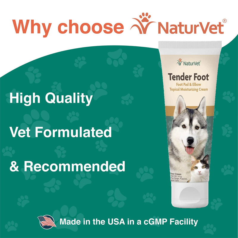 NaturVet – Tender Foot – Topical Moisturizing Cream – 5 oz – Multi-Vitamin Cream Protects, Repairs & Restores Foot Pads – Softens & Moisturizes Calloused Elbows – For Dogs & Cats - PawsPlanet Australia