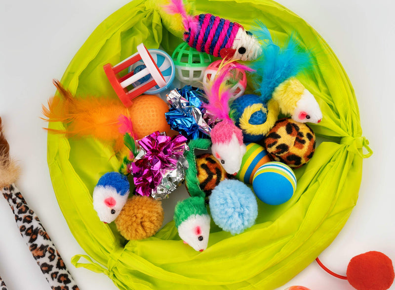 21 pcs Cat Toys for Indoor Cats - Interactive Multi-colour TOYS GIFT BUNDLE - Foldaway Cat Tunnel with Bell Play Balls & Mouse toys - Eliminate the BOREDOM for YOUR CAT & KEEP YOUR CAT HEALTHY - PawsPlanet Australia