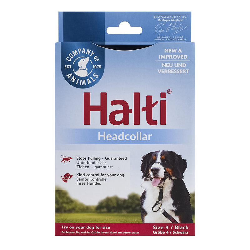 HALTI Headcollar Size 4 Black, UK Bestselling Dog Head Harness to Stop Pulling on the Lead, Easy to Use, Padded Nose Band, Adjustable & Reflective, Professional Anti-Pull Training Aid for Large Dogs - PawsPlanet Australia