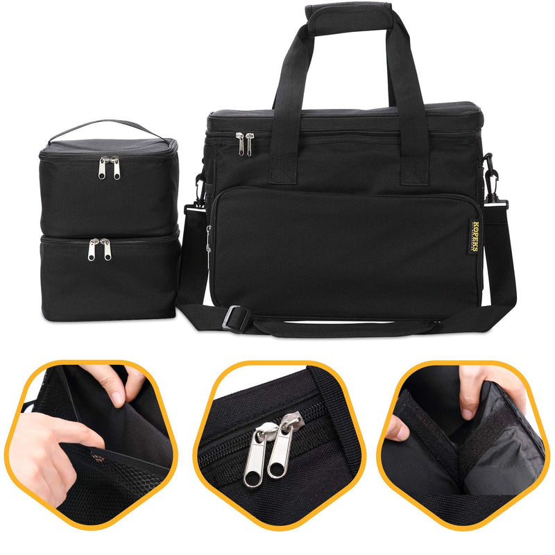 KOPEKS Dog Cat Pet Travel Bag Thermal Bag with Compartments Bowl and Drinker Foldable Travel Kit - Black - PawsPlanet Australia