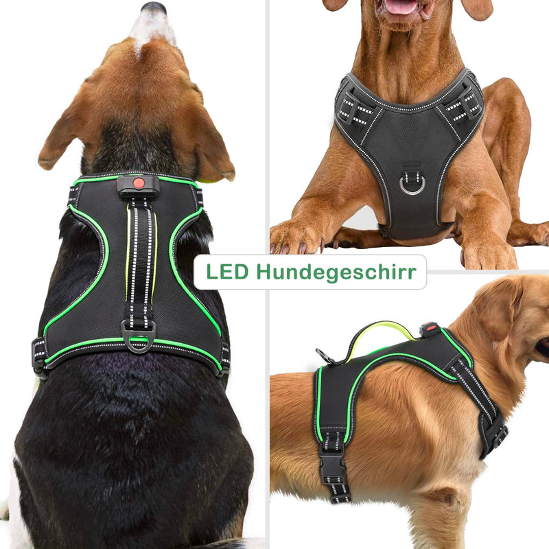 Dog Harness Luminous Rechargeable Luminous Harness for Dogs LED Illuminated Dog Harness for Small Medium Large Dogs Luminous Harness for Dogs M Green - PawsPlanet Australia