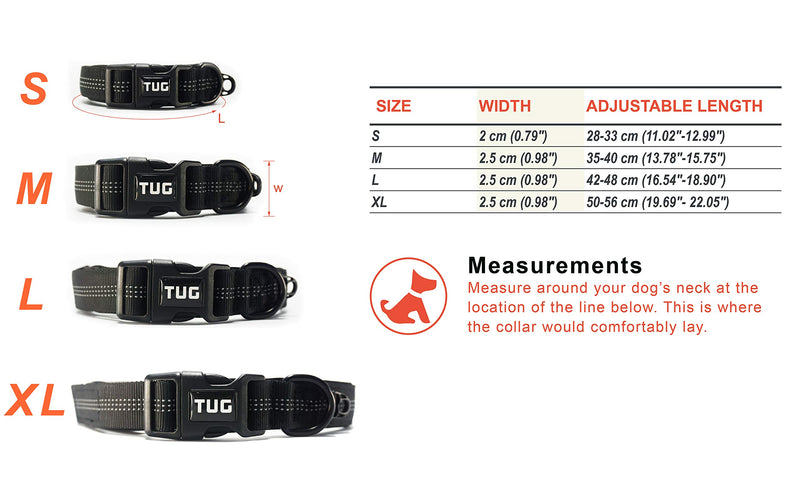[Australia] - TUG Dog Collar, Reflective, Heavy Duty and Soft Neoprene Padded Collar with Cushion, Extra Comfort for Energetic Dogs, Separate Clip for ID Attachment Large Black 