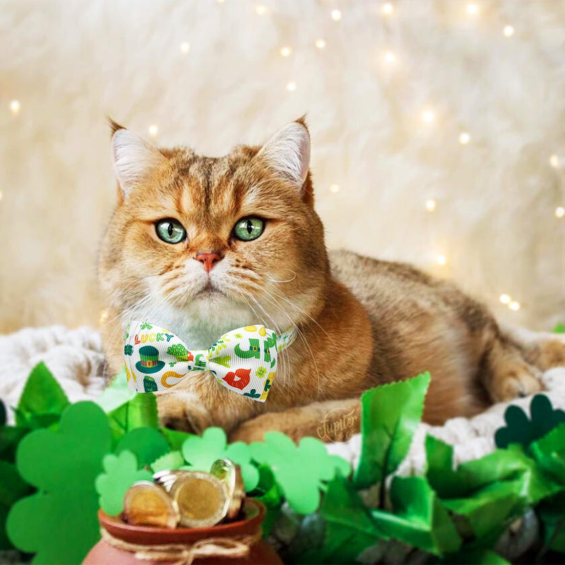 Pohshido 2 Pack St. Patrick Day Cat Collar with Bow Tie,Holiday Kitty Kitten Collar with Bell for Male Female Boys and Girls Luckyclover - PawsPlanet Australia