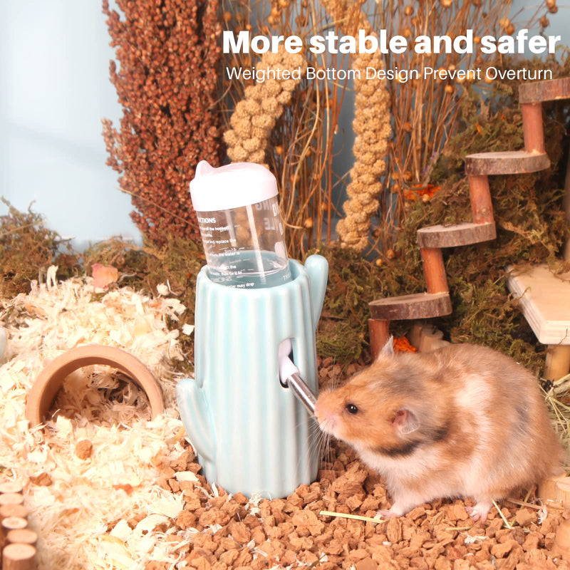 BUCATSTATE Hamster Water Bottle Cactus Ceramic Leakproof 120ml Guinea Pig Water Bottles Rabbit Water Bottle with Holder Water Feeder for Small Animals (Blue) Blue - PawsPlanet Australia