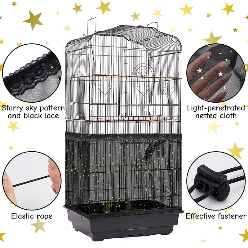 2 Pieces,Birdcage Covers Bird Cage Seed Catchers Birdcage Seeds Guards Nylon Mesh Nets Stretchy Parrot Cage Skirts Soft Airy Net Covers for Bird Parrot, White, Black (L) - PawsPlanet Australia