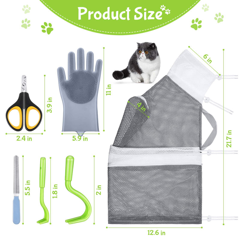7 Pieces Cat Bathing Bag Set Cat Shower Net Bag with Cat Grooming Gloves Pets Nail Clipper Nail File Tick Remover Tool for Cats Dogs Cleaning Tools - PawsPlanet Australia