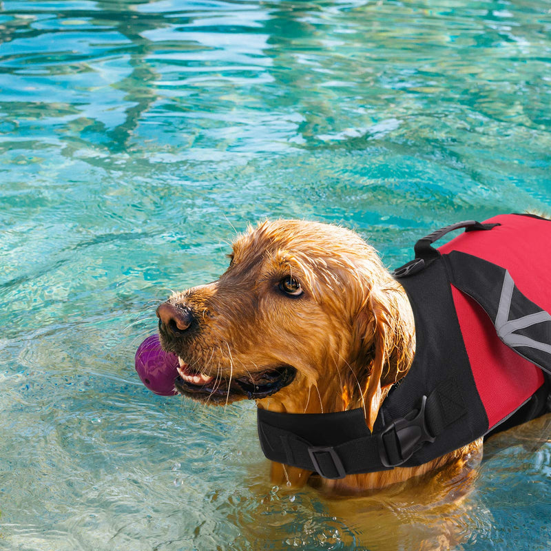 Dog Life Jacket, Adjustable Pet Safety Preserver Lifesaver Vest with Rescue Handle Swimsuit for Small Medium Large Dogs XS Red X-Small - PawsPlanet Australia