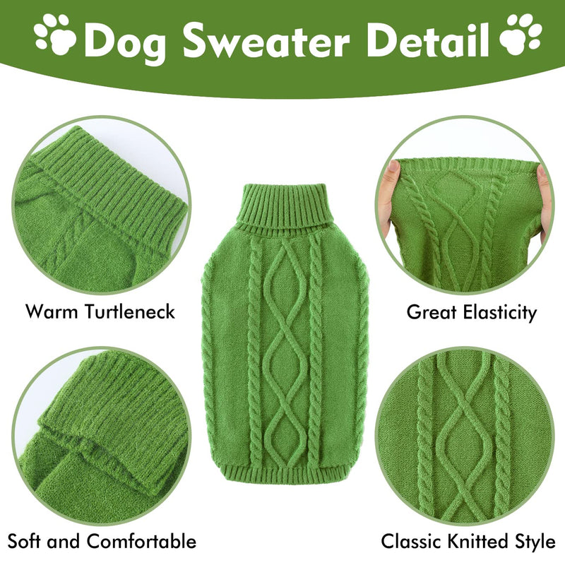 Dog Sweater Winter Puppy Clothes, Turtleneck Warm Cat Sweater Fleece Kitten Clothes, Pullover Knit Christmas Holiday Pet Apparel (XS - XXL) X-Small Green - PawsPlanet Australia