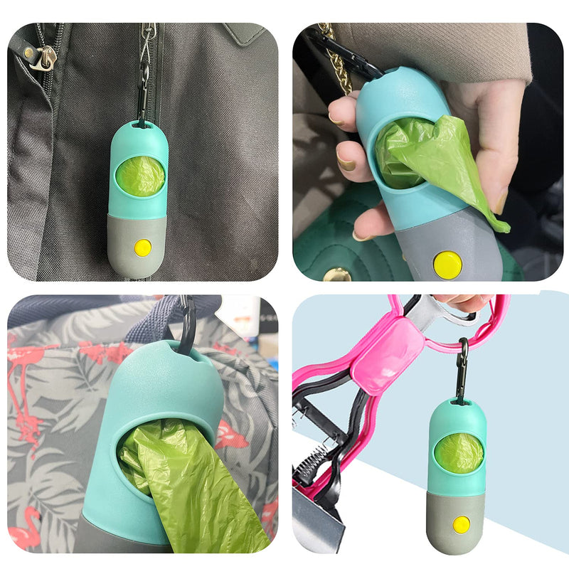 2 Pack Dog Poop Bag Dispenser with Built-in LED Flashlight, Pet Waste Bag Holder for Leash with Carabiner Clip for Lead Leash, 2 Rolls Leak-proof Doggy Waste Bags for Dog Walking, Blue - PawsPlanet Australia