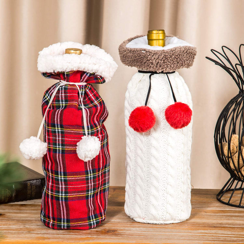 Christmas Wine Bottle Sweaters Dress Covers Polyester Holiday Wine Bottle Cover Gift Bags for Christmas Party Table Decorations, 2 Pack - PawsPlanet Australia