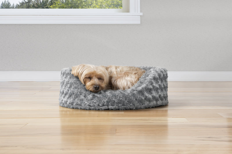 [Australia] - Furhaven Pet Dog Bed | Round Oval Cuddler Nest Lounger Pet Bed for Dogs & Cats - Available in Multiple Colors & Styles Plush Gray Small Fiber-Filled Base 