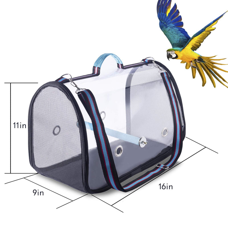 Bird Carrier with Perch and Feeding Cups,Portable Bird Travel Cage Lightweight Breathable,Bird Backpack for Parrot Blue - PawsPlanet Australia