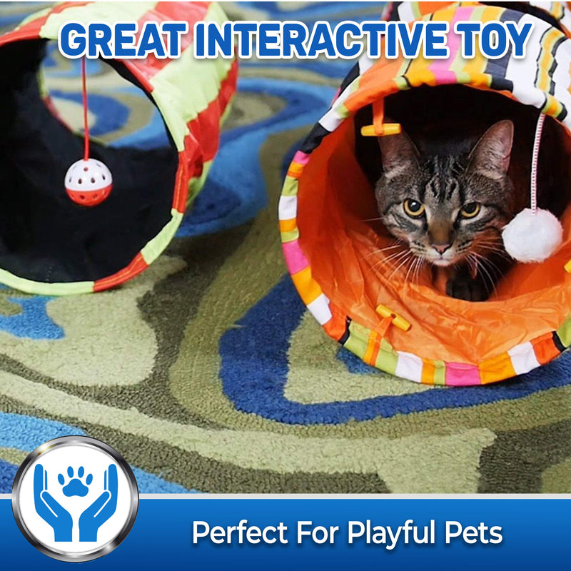 [Australia] - Pet Magasin Collapsible Cat Tunnel Toys (2 Pack)  Interactive Pet Tubes with Fun Balls and Crinkle Peep Hole Design for Small Medium & Large Cats Dogs Rabbits and Other Small House Animals 