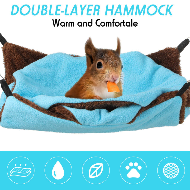 Small Pet Cage Hammock Triple-Layer Pet Hammock Fleece Cage Hanging Hammock Sugar Glider Hammock Bed for Chinchilla Parrot Guinea-Pig Ferret Squirrel Hamster Rat (Blue and Brown) Blue and Brown - PawsPlanet Australia