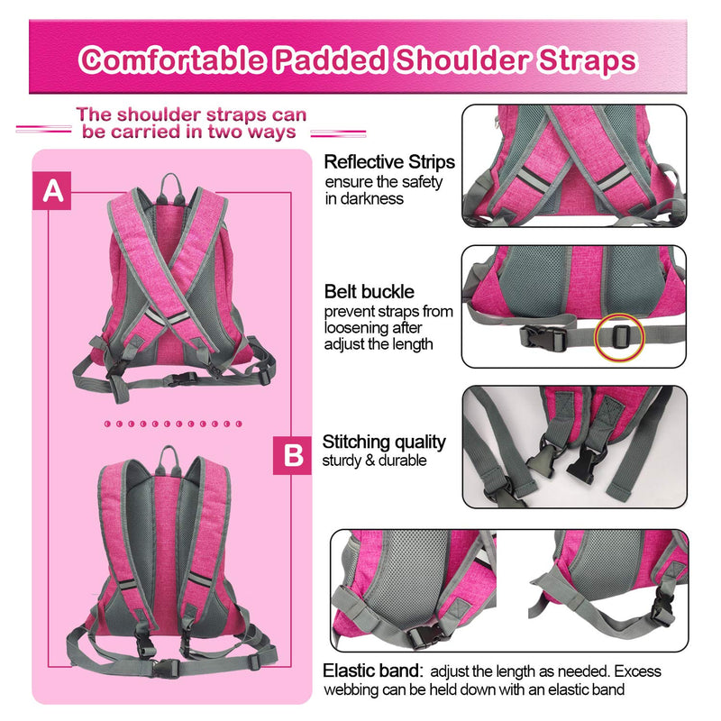 Rabbicute Pet Carrier Backpack,Adjustable Breathable Front Pack Head Out Removable Design Pet Backpack Carrier Easy for Travelling Hiking Camping Outdoor Trip for Dog Cat Padded Shoulder bag for Puppy M (10.5"L*6.5"W*13"H) FUCHSIA - PawsPlanet Australia