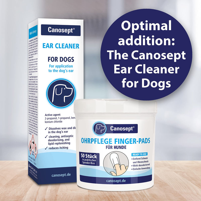 Canosept Dog Ear Wipes 50 Pads - Clean ear Finger Pads for Dogs - Good Care and hygiene of the dogs ears - Dirt and ear wax remover - With deodorizing effect - PawsPlanet Australia