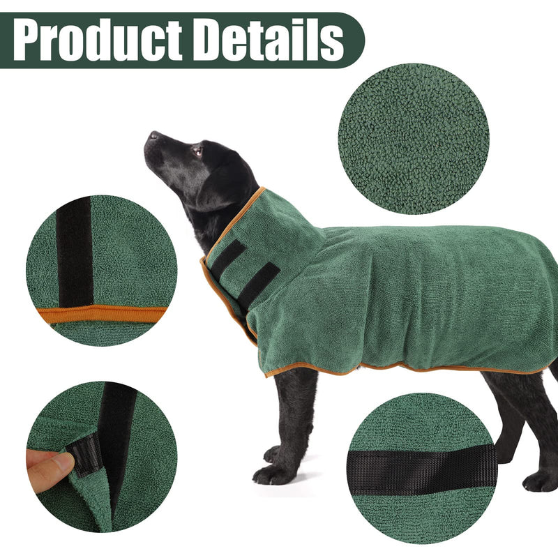 Jodsen Dog Drying Coat,Pet Towelling Robe,Fast Drying Super Moisture Absorbent Dog Bathrobe Microfibre Towel,Adjustable Collar and Waist Dog Towel for Large,Medium Dogs Green L - PawsPlanet Australia