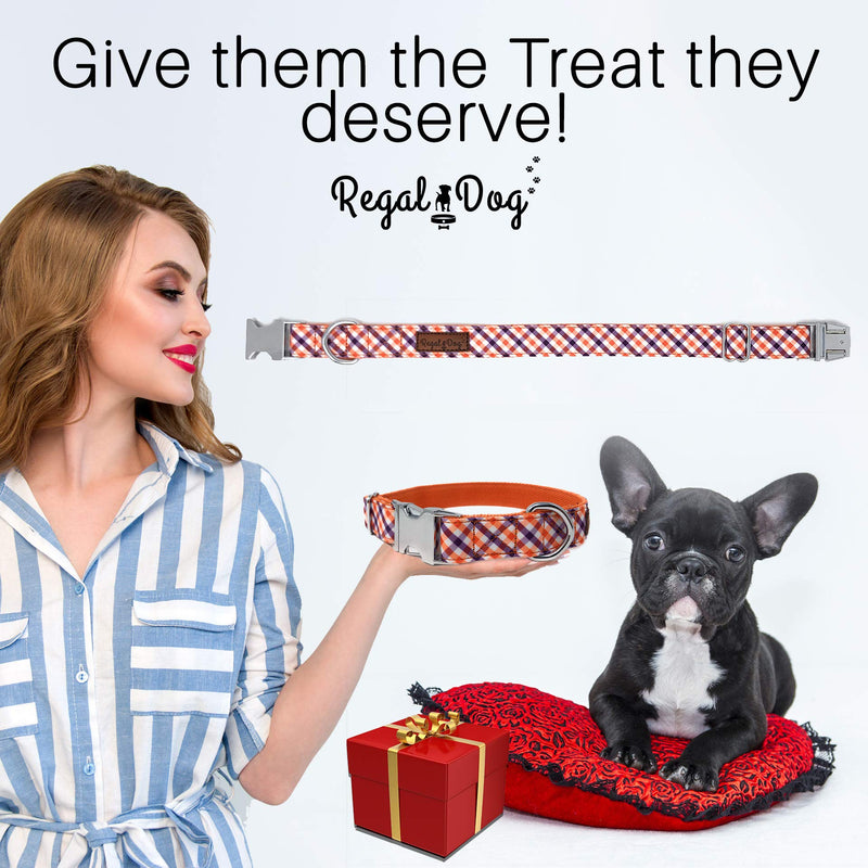 [Australia] - Regal Dog Products Cool Collar | Designer Custom fit for XS, Small, Medium, Large Dog, Cat, Puppy | Fun Dog Gift Idea | Multiple Colors Purple / Orange / White Plaid 