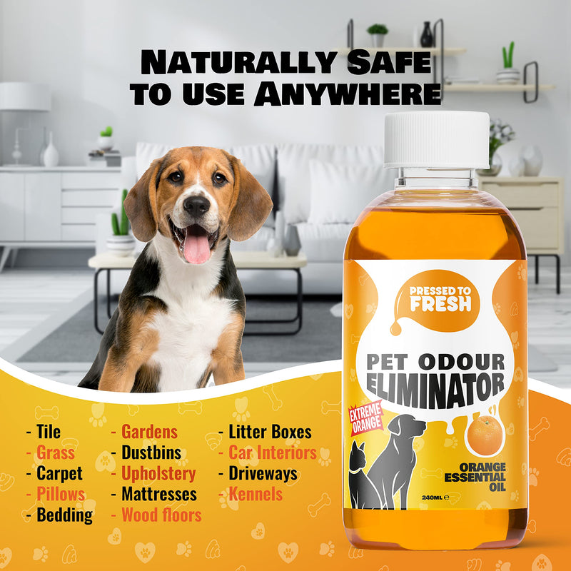 PRESSED TO FRESH - Pet Urine Odour Eliminator & Neutraliser - Natural Cold Pressed Orange Oil Enzyme Cleaner - Makes 4 Litres - Cleans Dog & Cat Smells, Carpet, Bins, Litter Trays - Pet Deodoriser - PawsPlanet Australia