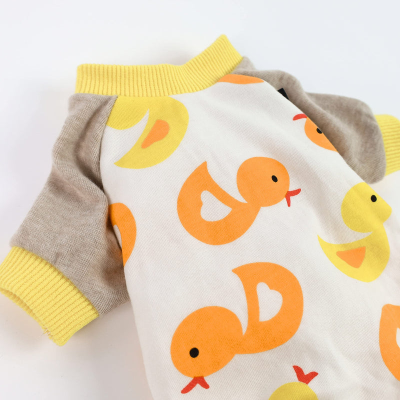 Fitwarm 100% Cotton Soft Dog Pajamas Cute Duck Breathable Pet Clothes Stretchy Puppy Onesie Doggie PJS Yellow XS X-Small - PawsPlanet Australia