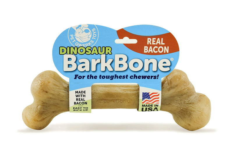 [Australia] - Pet Qwerks Real Bacon Infused Dinosaur BarkBone - Durable Dog Toy for Aggressive Chewers, Tough Power Chewer Bones | Made in USA Premium Nylon - Large for XSmall Dogs & Puppies, Brown (DBB4) 